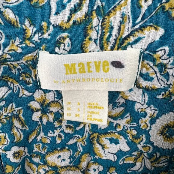 Maeve by Anthropologie Green Floral Short Sleeve Romper Belted Size 4 - Picture 4 of 14